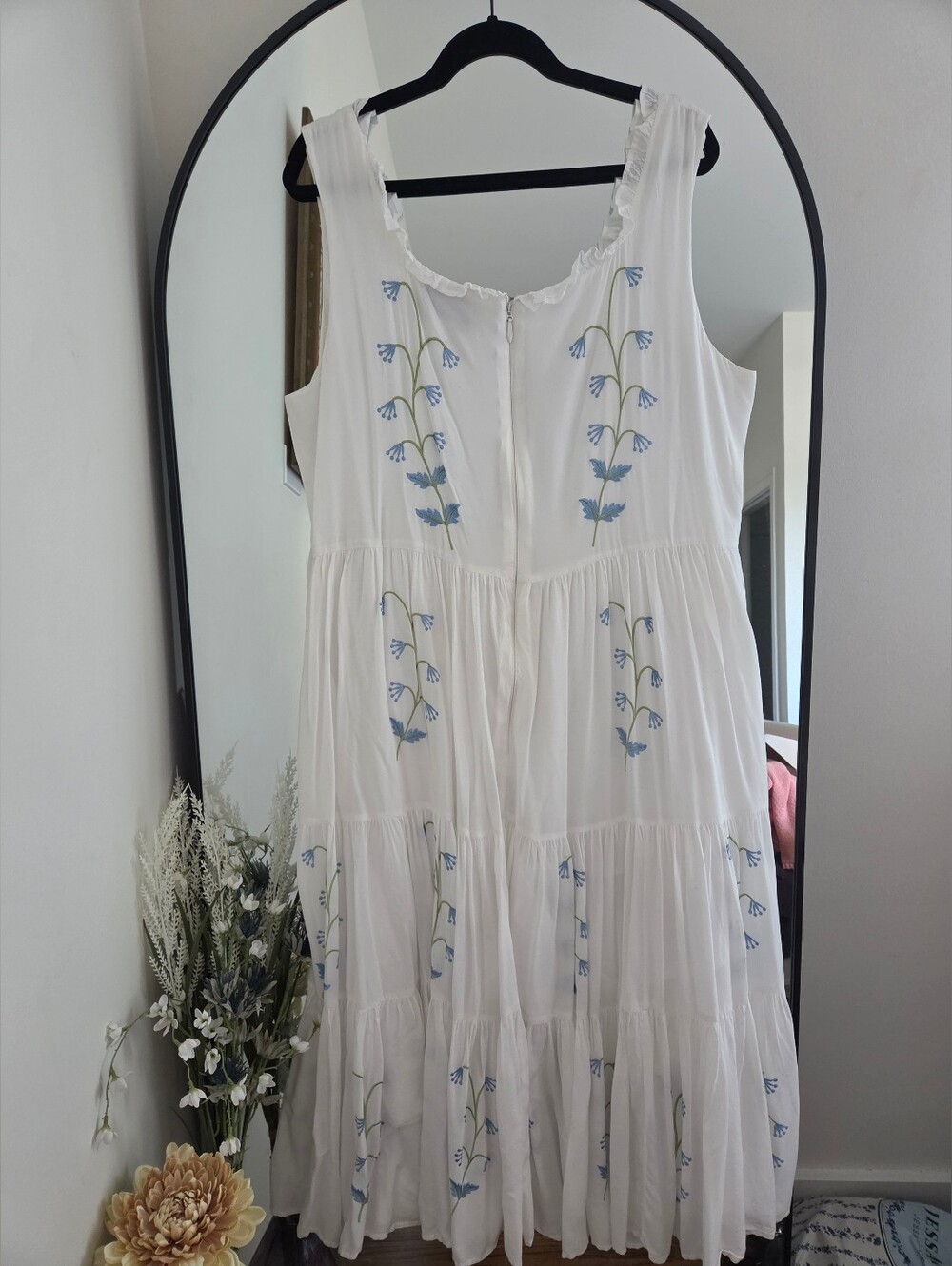 JessaKae White Summer Meadow Dress with Blue Floral Embroidery